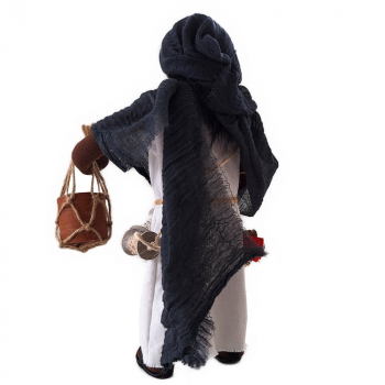 Preview: Hagar - Nebenfrau Abrahams & Stoffrollen & Spulen & Topf im handgehäkelten Netz